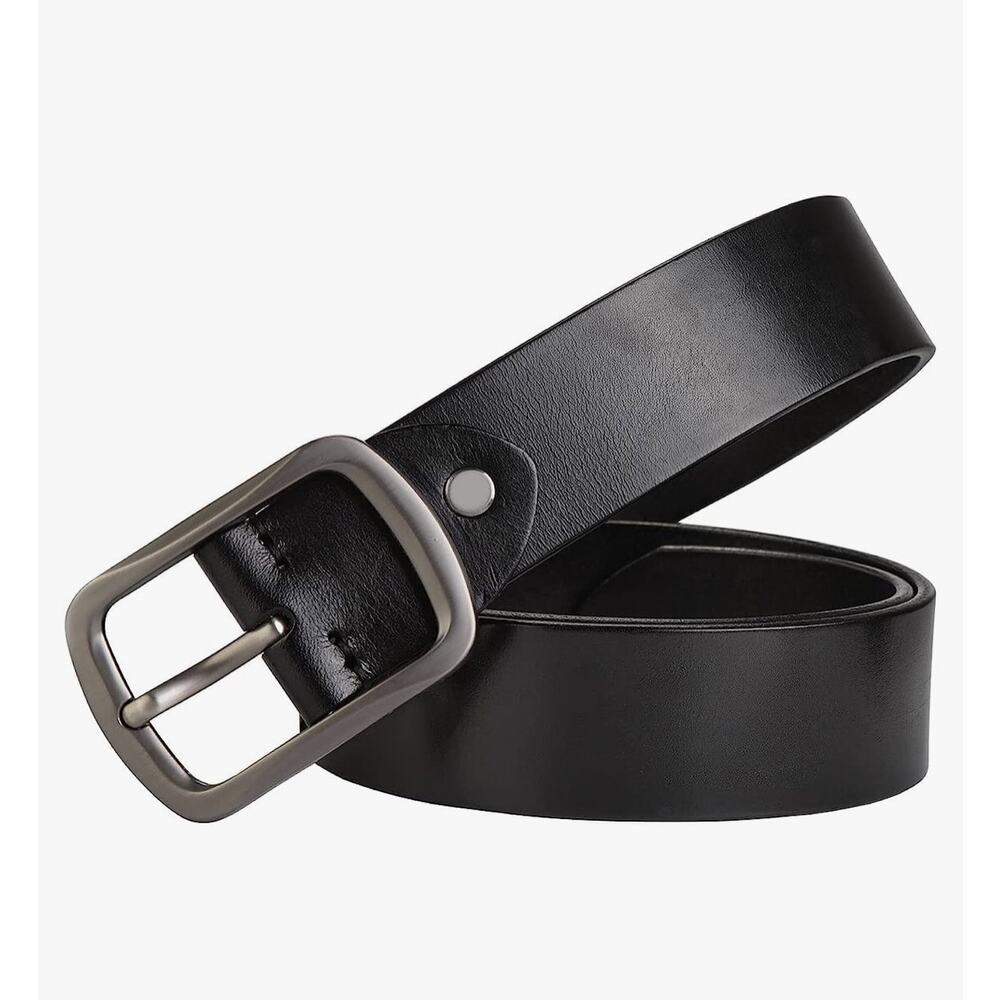 Locikeiy Mens Smooth Black Leather Casual Classic Adjustable Belt